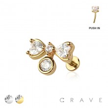 CZ DANGLE RIBBON THREADLESS (PUSH IN) 316L SURGICAL STEEL LABRET SET